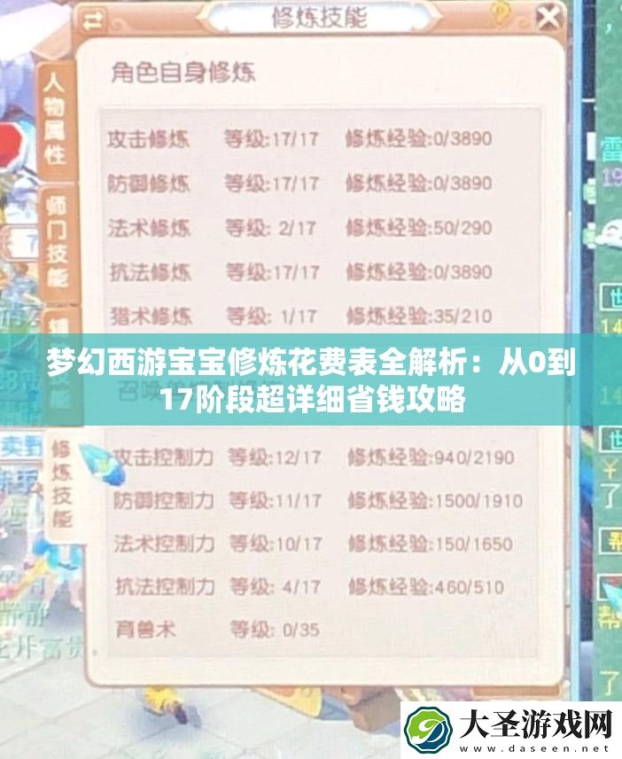 梦幻西游宝宝修炼花费表全解析