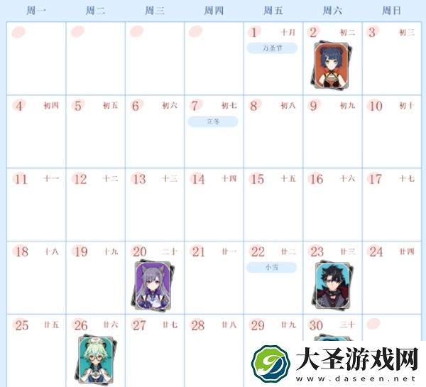 原神角色生日