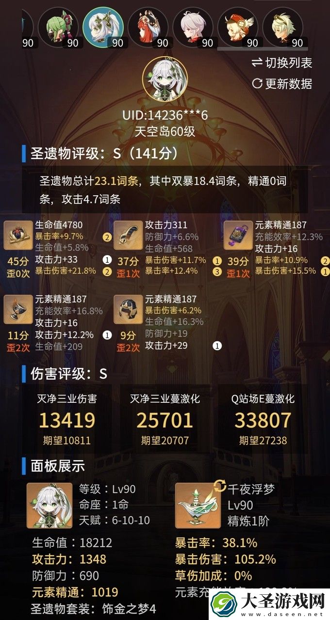 原神草神圣遗物带什么好