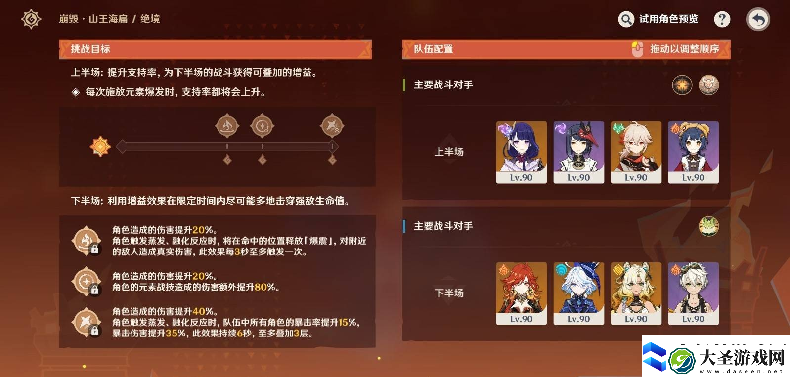 原神无极限超激格斗赛第二关满分配队推荐